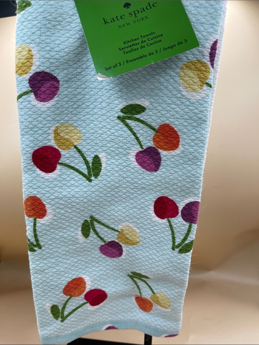 kate spade Light Blue Multicolor Cherry Print Kitchen Hand Towels 3 total